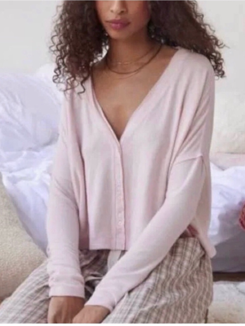 Urban Outfitters UO out from under bounceplush Chloe light pink cardigan small S